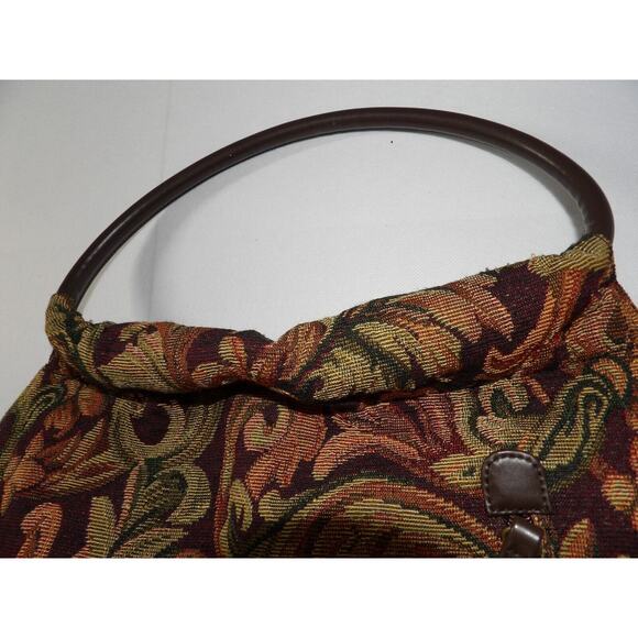 Paradox Tapestry Purse Shoulder Bag Brown Floral Sequins Woven Double Handle - Picture 15 of 16